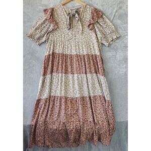 English Factory Dress Womens Size 1X Cottage Floral Tiered Ruffle Pockets Long